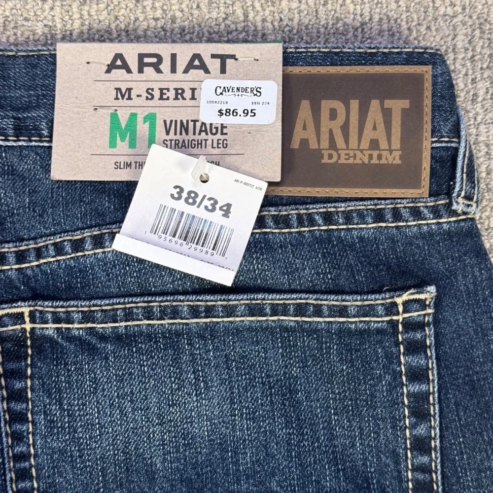 Ariat‎ M1 Vintage Straight Leg Jeans Mens 38x34 Dark Wash Western Denim NWT